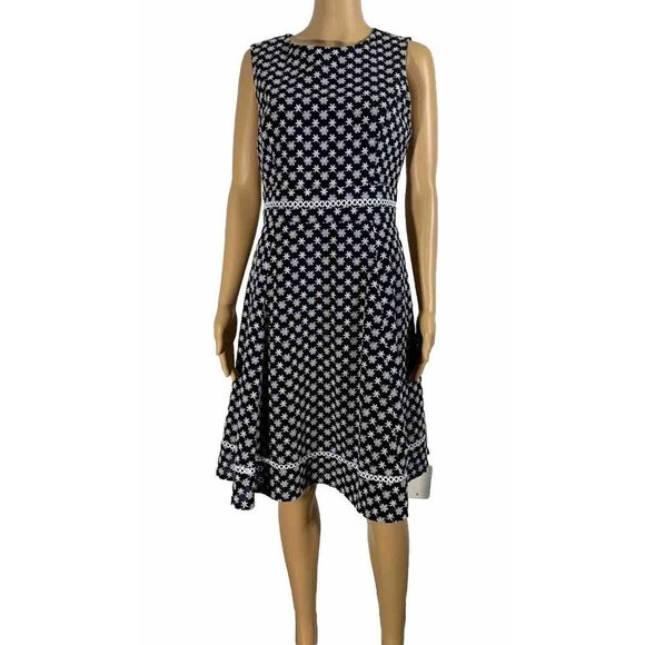 Calvin Klein Dresses & Skirts - Calvin Klein Fit And Flare Size 8 Embroidered With Eyelets Navy/white